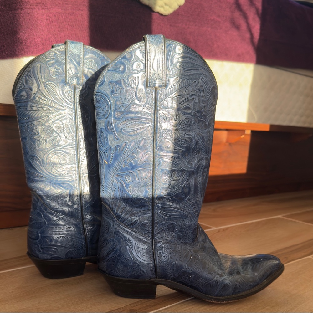 Blue Leather Cowboy Boots